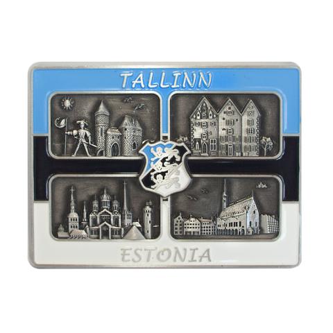 Metallist magnet nelja pildi ja vapiga