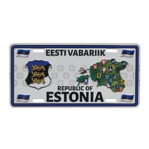 Plekist magnet plaat Estonia vapi ja maakaardiga